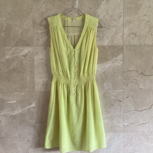 Shoshanna Isabel Mini Dress Silk Y2K Neon Yellow Houndstooth Preppy USA - Size 4 - Picture 1 of 11